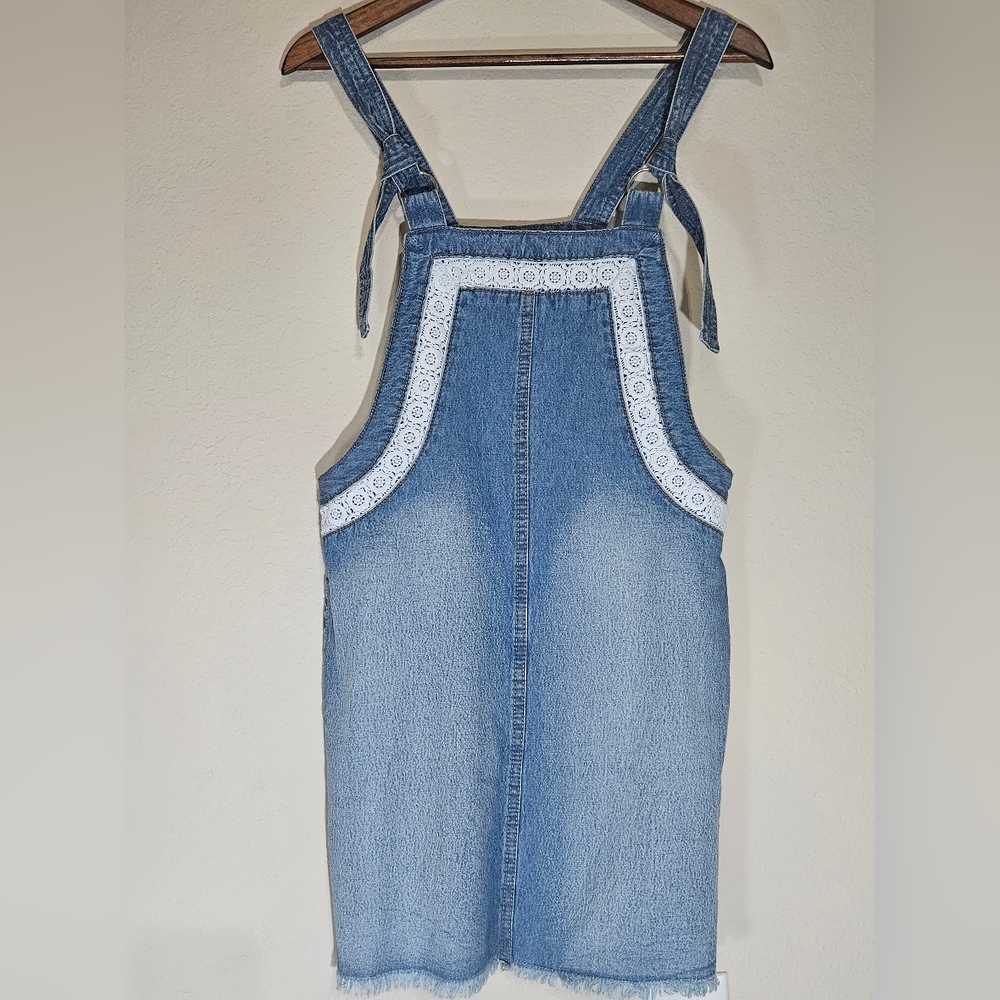 Venus Womens Jean Overalls Dress Size 2 Light Wash Lace Accent Cutoff 90s‎ Style